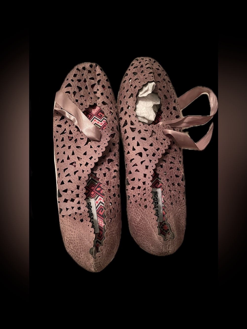 Not Rated Dusty Pink Laser-Cut Ribbon Ballet Flats Size 9